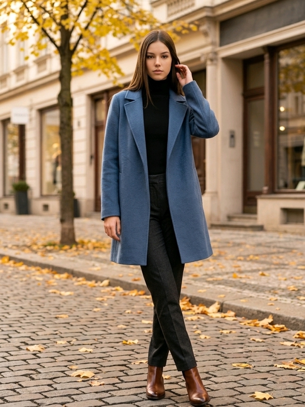 Theory Blue Clairene Wool Cashmere Coat.